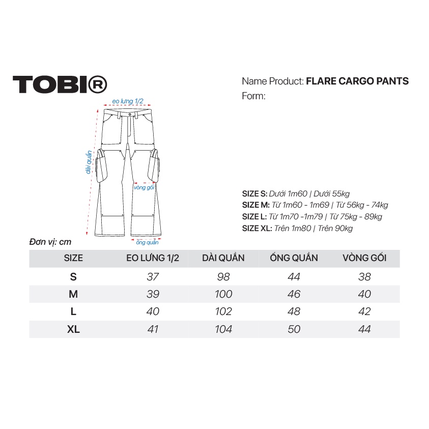 Quần ống loe túi hộp TOBI - Flare Cargo Pant