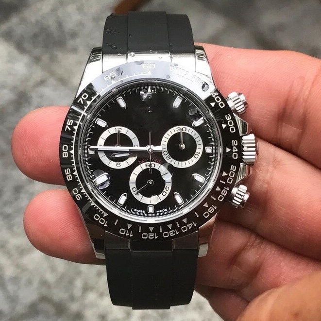 Đồng Hồ Nam Automatic 116500 Cọc Số Đính Đá 6 Kim, Size 40mm , Dây Silicon