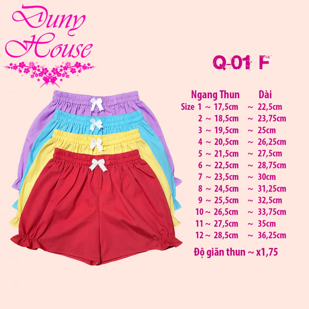 Quần đùi bé gái Q01/i 9-42kg thô 100% cotton mềm mát, thấm hút mồ hôi, quần short cho bé gái Duny House