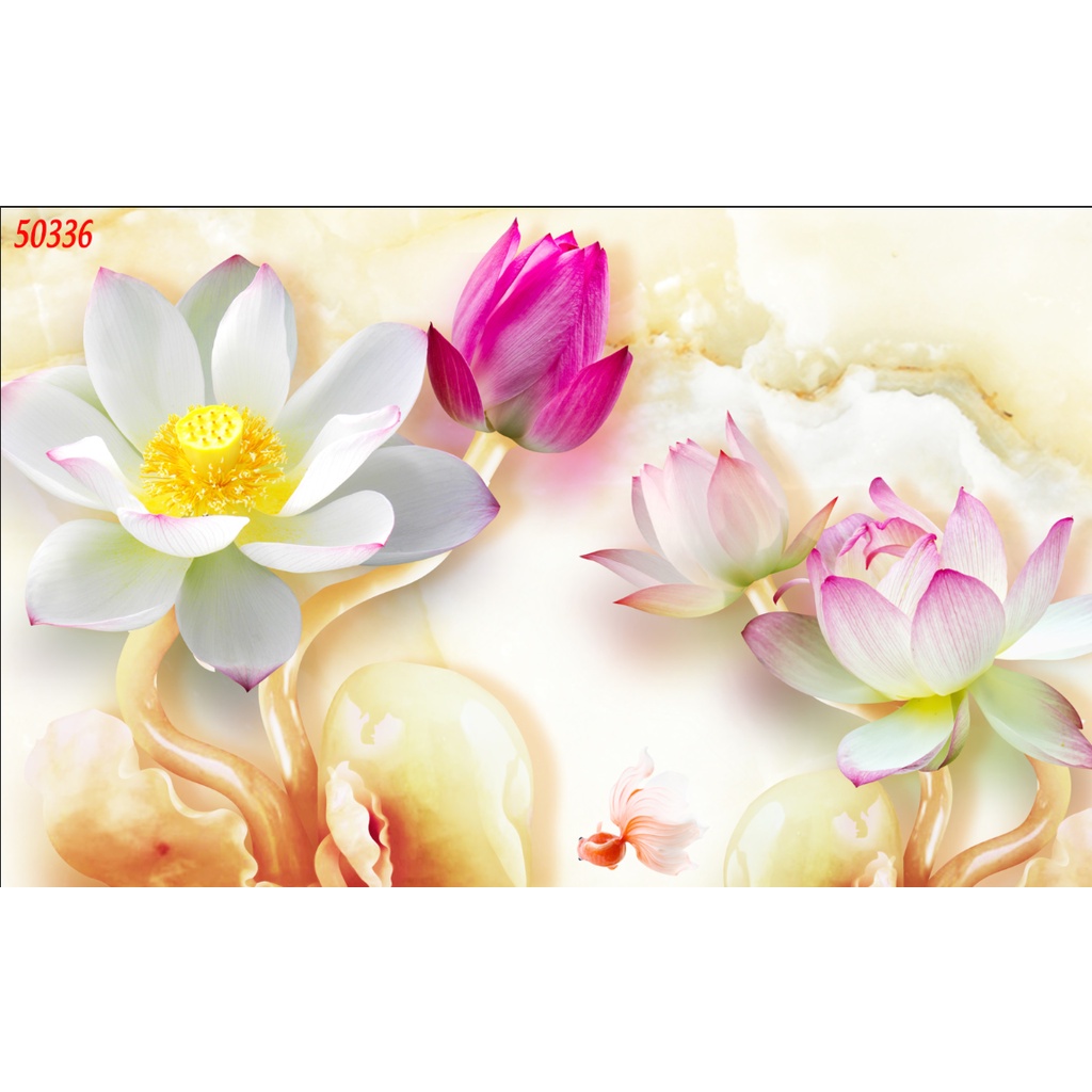 Tranh dán tường các mẫu hoa sen 3D