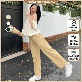 Áo Kiểu Trễ Vai TIỆM ĐỒ THÁNG 4 Tay Phồng Màu Nude Trắng Xanh Phong Cách Hàn Quốc AC TOP HN2616