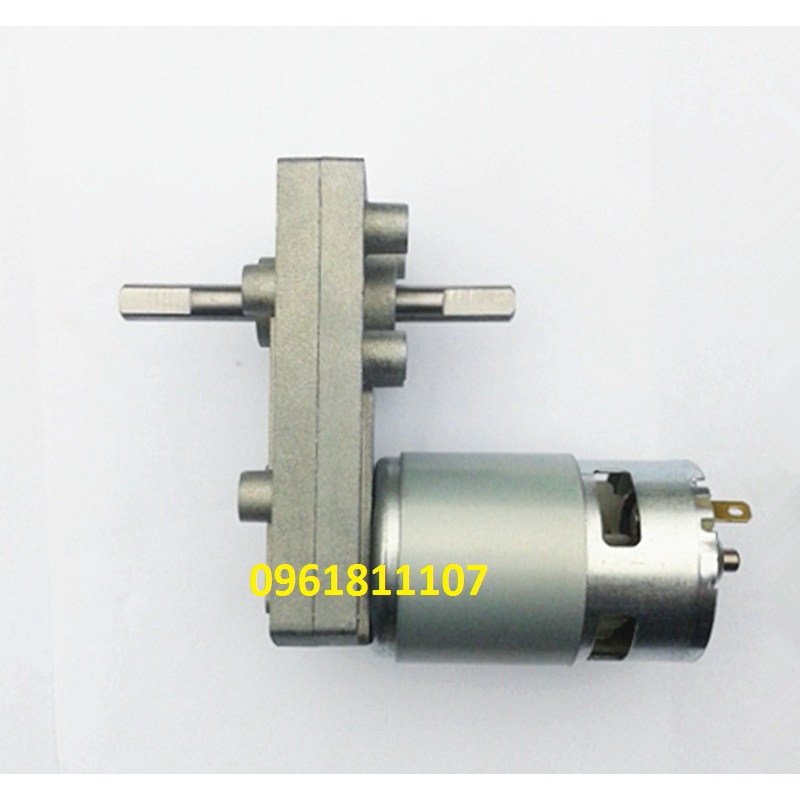 Motor giảm tốc 775 2 đầu trục 8mm 12V 24V, motor giảm tốc 12V, động cơ giảm tốc 775 dùng làm băng tải, tời kéo