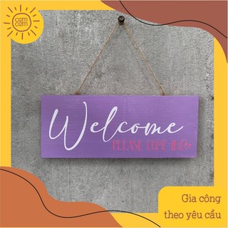 Bảng gỗ welcome màu tím màu pastel