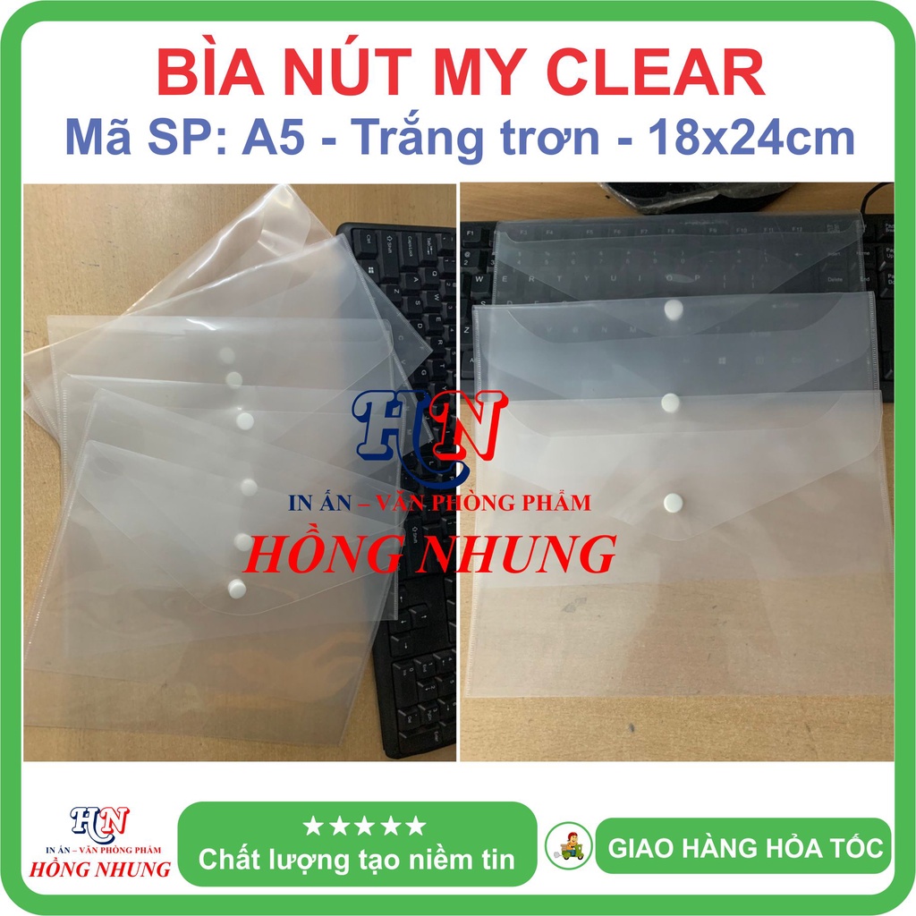 COMBO 10 BÌA NÚT My Clear A5, màu trắng, giúp bảo vệ giấy tờ của bạn không bị hư hỏng.