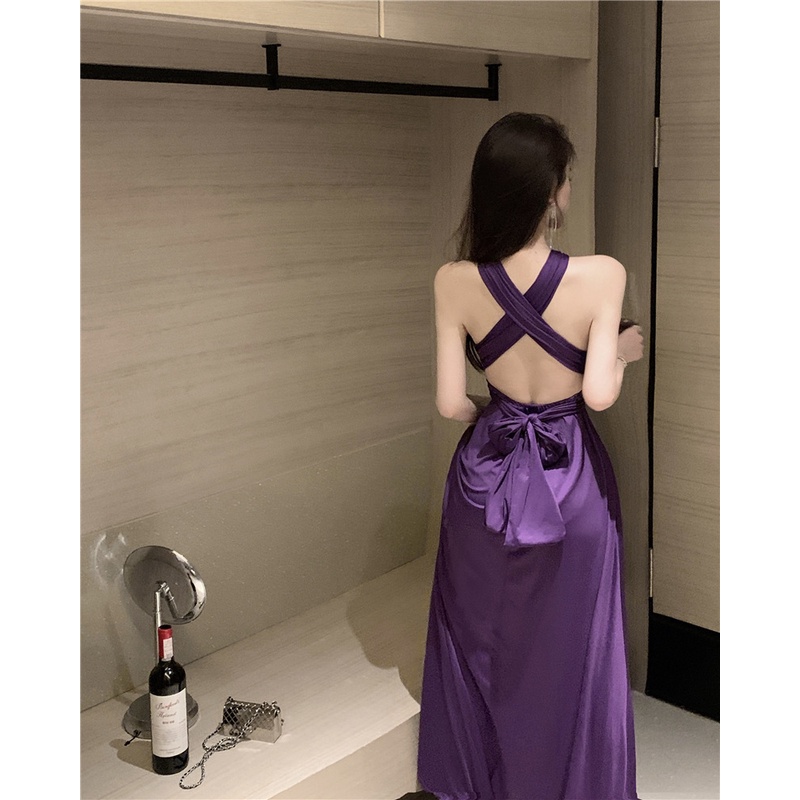 Đầm dự tiệc rượu ban đêm màu tím hở lưng xẻ ngực quyến rũ size S/M/L chỉ có tại LUXIEU GARDEN🌸