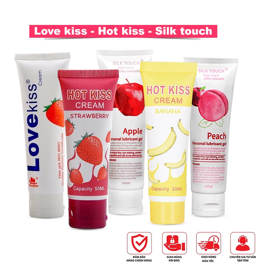 Gel bôi trơn Love kiss, Hot kiss, Silk Touch - Gel bôi trơn tăng khoái cảm, thành phần gốc nước an toàn không dính bết