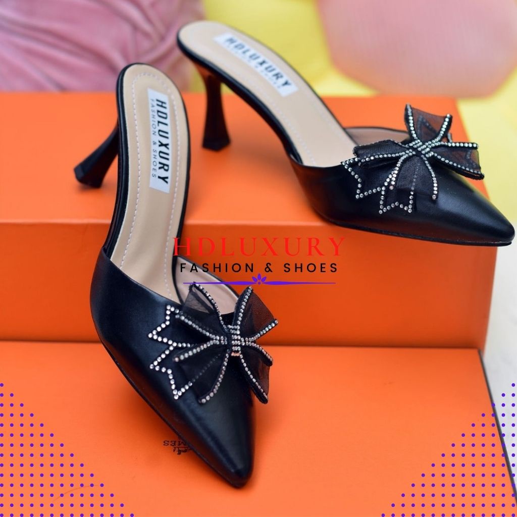 Guốc cao gót mũi nhọn HDLUXURY bít mũi đính đá 5 phân A 12