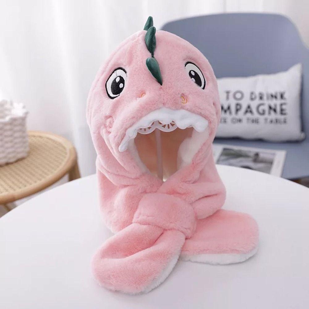 Mũ Trùm Đầu Tích Hợp Khăn Choàng Cổ Bằng Vải Bông Chống Lạnh Hình Khủng Long Hoạt Hình Đáng Yêu Thoải Mái Dành Cho Trẻ Em