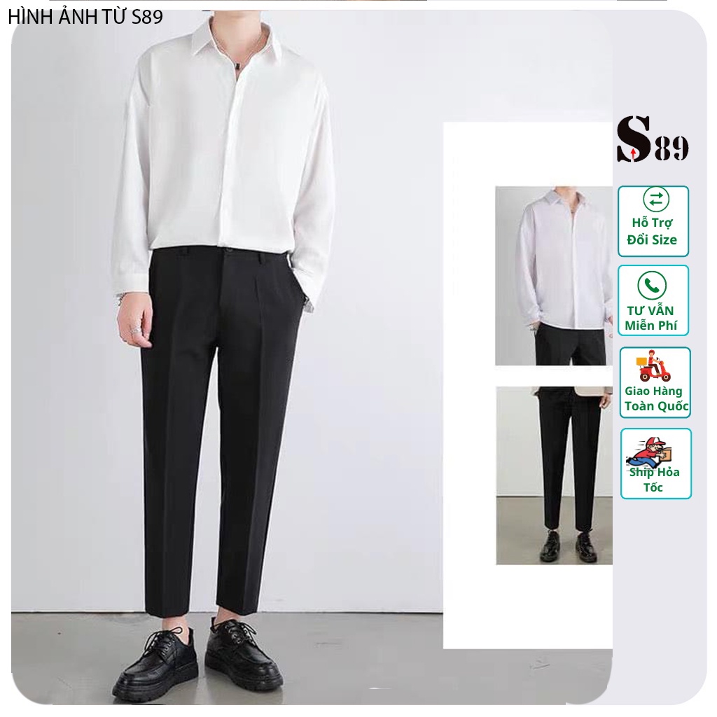 Combo quần tây nam tặng kèm áo sơ mi nam dài tay vải lụa cao cấp