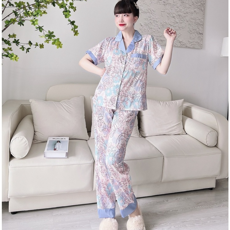 [Mã BMLT35 giảm đến 35K đơn 99K] Đồ Bộ Nữ Pijama SOJJUN Sét Mặc Nhà Quần Dài Tay Ngắn Lụa Xước Hoạ Tiết Cao Cấp 40-62kg