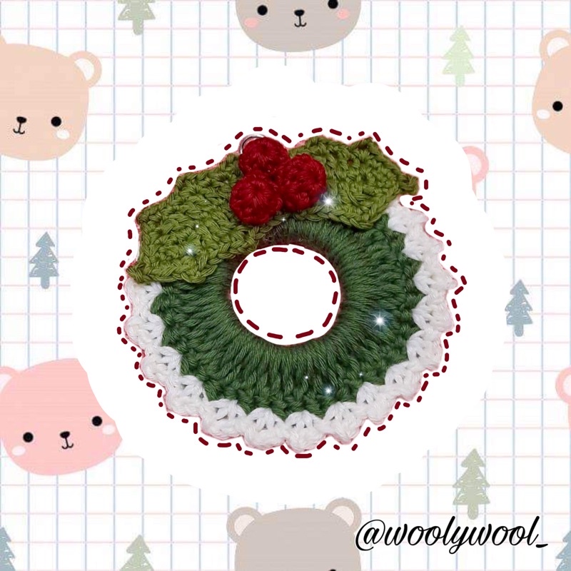 Móc khóa vòng hoa Giáng Sinh bằng len handmade