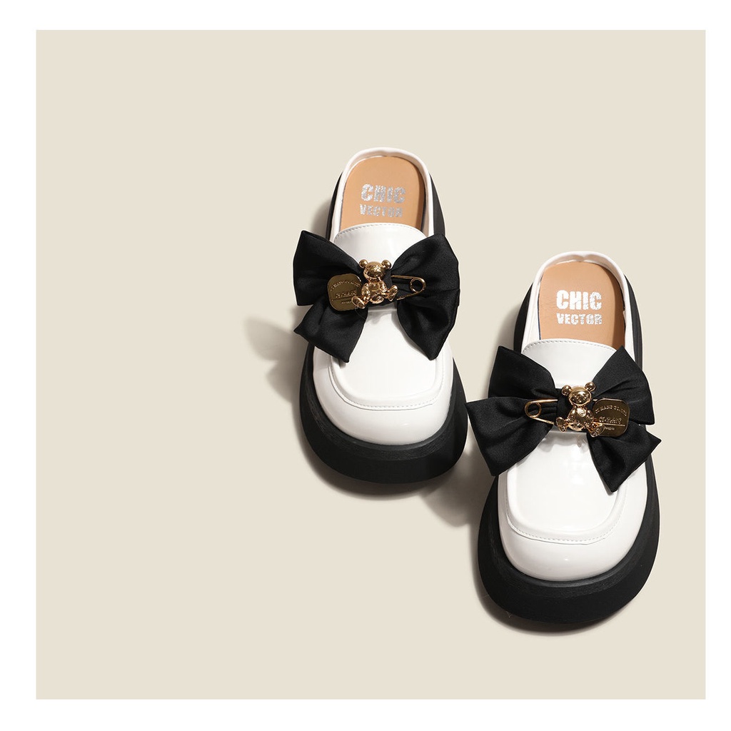 Giày Lười Da Bóng Đế Dày Tăng Chiều Cao Đính Nơ Thời Trang Mùa Hè