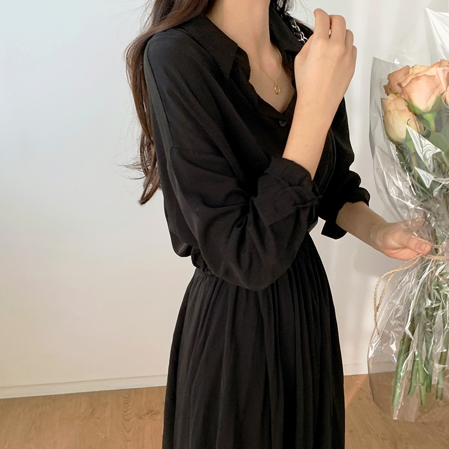 Đầm SUXI dáng chữ A tay dài màu sắc đơn giản thời trang Hàn Quốc dành cho nữ