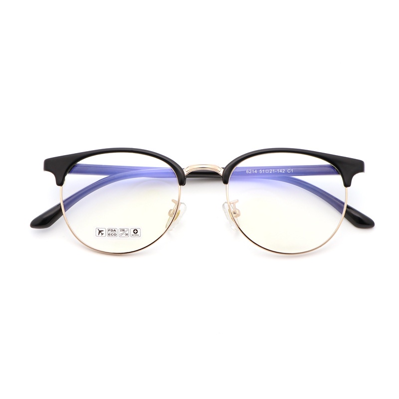 Gọng kính tròn cắt vành mắt anti blue light chống ánh sáng xanh chất liệu kim loại cao cấp 6214