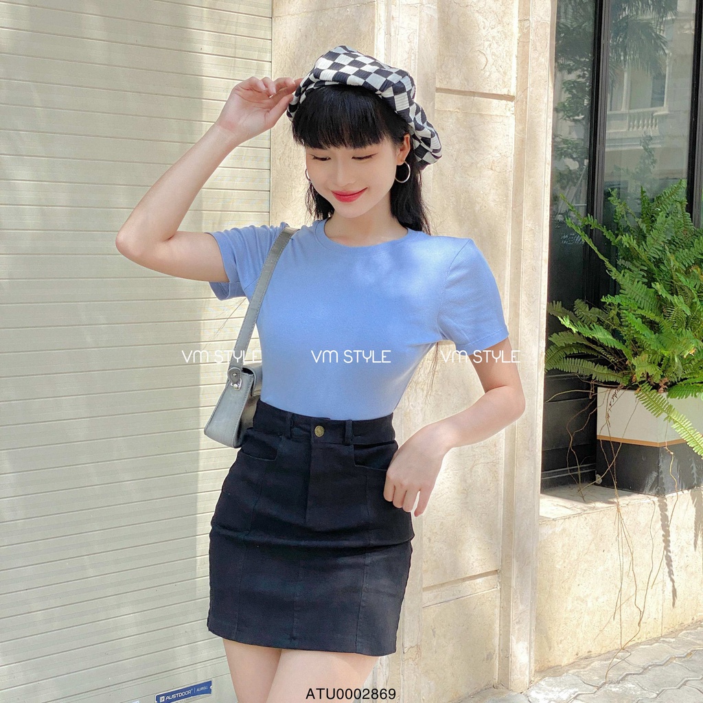 Áo croptop trơn nữ VMSTYLE chất thun co giãn ngắn tay nhiều màu sắc - ATU00028