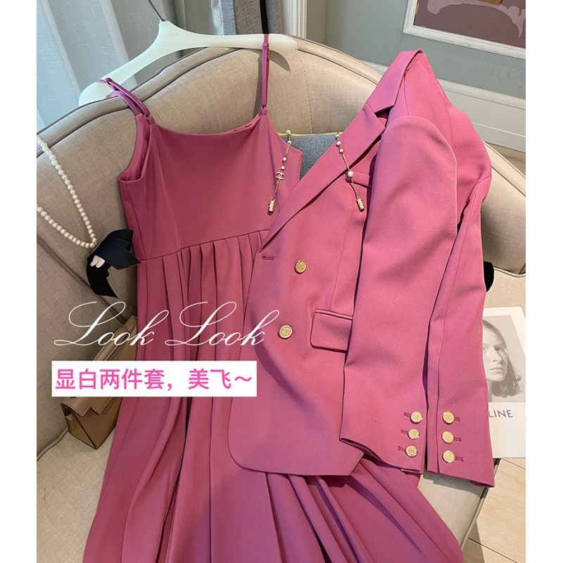 blazer nữ bigsize dày áo khoác hàn quốc Plus set Áo Khoác Dáng Rộng Phối Chân Váy Yếm Mỏng Thời Trang Mùa Thu 2022 Cho Nữ