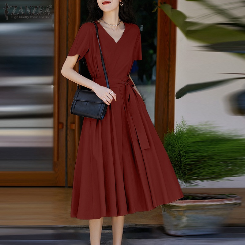 Đầm nữ Zanzea cổ v cột eo thời trang hàn quốc