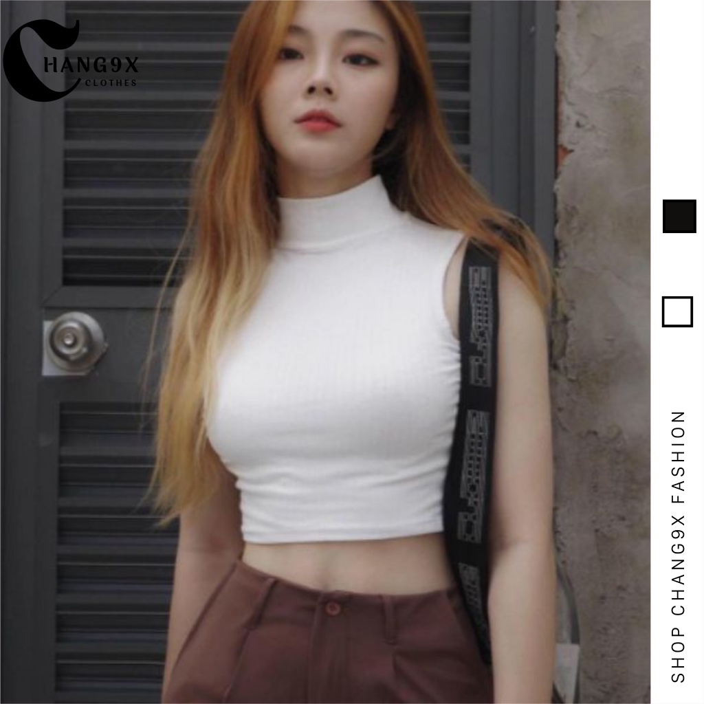 Áo Croptop Ba Lỗ Nữ Cổ Lọ Sát Nách Không Tay Ôm Body Chất Tốt, Áo kiểu nữ cổ lọ crt Thun Gân dày