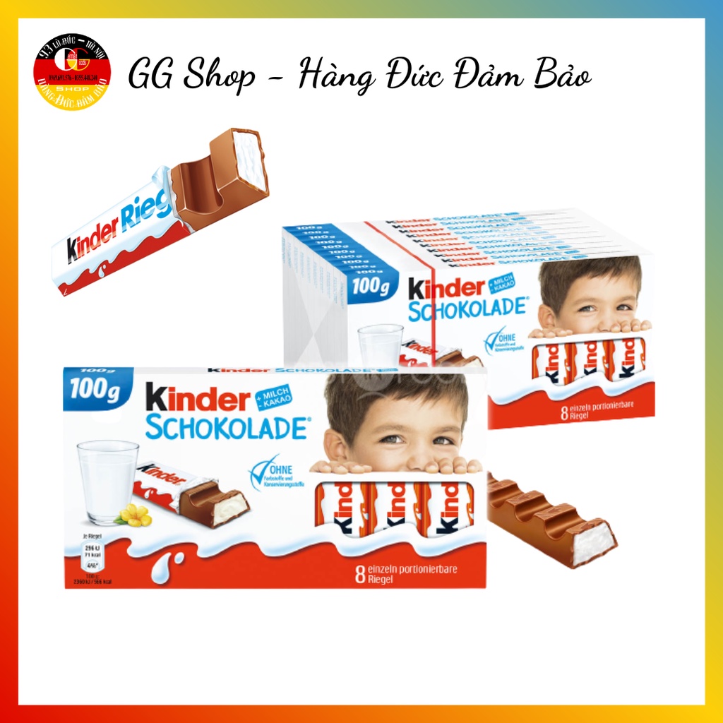 Kẹo Socola Sữa Schokolade Kinder Đức dạng thanh ngon tuyệt, hộp 8 thanh