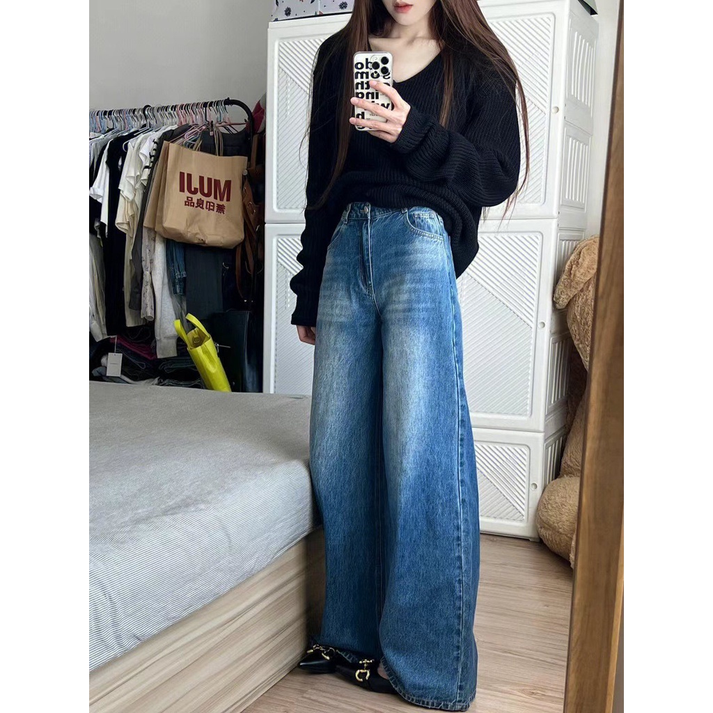 Quần Jeans Nữ Dài Lưng Cao Ống Rộng Thời Trang