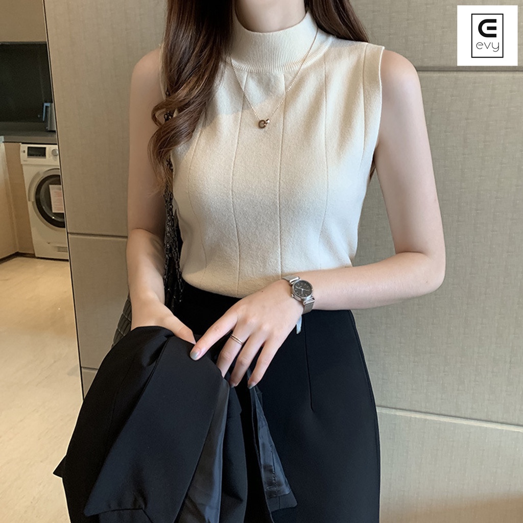 Áo len sát nách cổ 3 phân, áo dệt kim cổ lọ dáng ôm Sexy