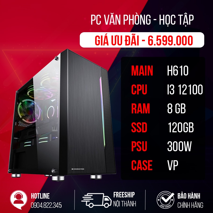 Bộ máy tính PC văn phòng, học tập, làm việc online, gaming H610 + i3 12100 + 8gb ram GIÁ SIÊU SỐC Mới 100% | BigBuy360 - bigbuy360.vn