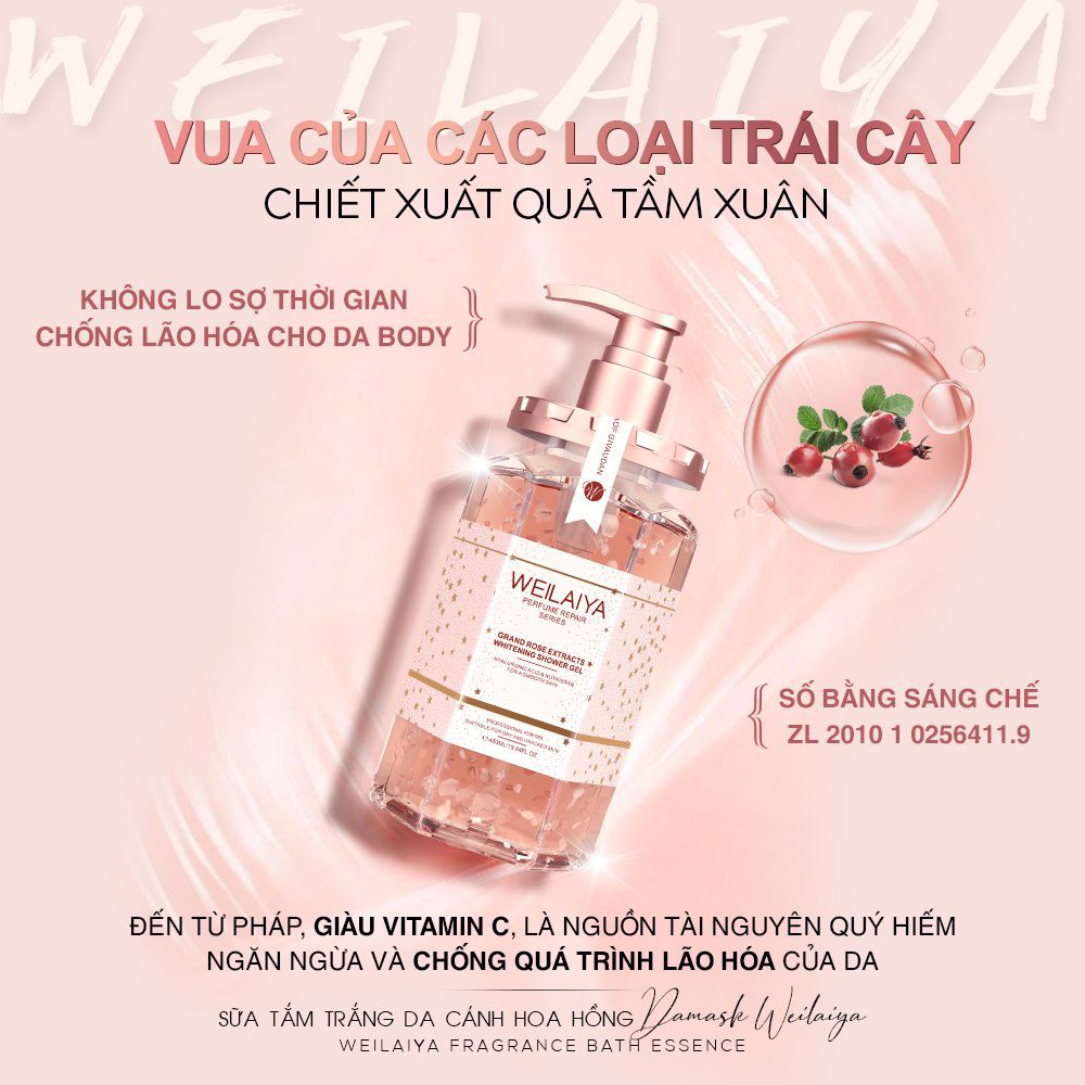 Sữa Tắm Nước Hoa Weilaiya Chính Hãng Tủy Mật Hoa Hồng Damask 450ml Hương Thơm Quyến Rũ Thơm Lâu Hơn Nước Hoa