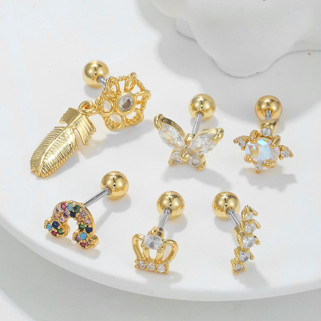 Bông tai S925 Bông tai vương miện bạc Không gây dị ứng Bông tai Nữ Trang sức thời trang