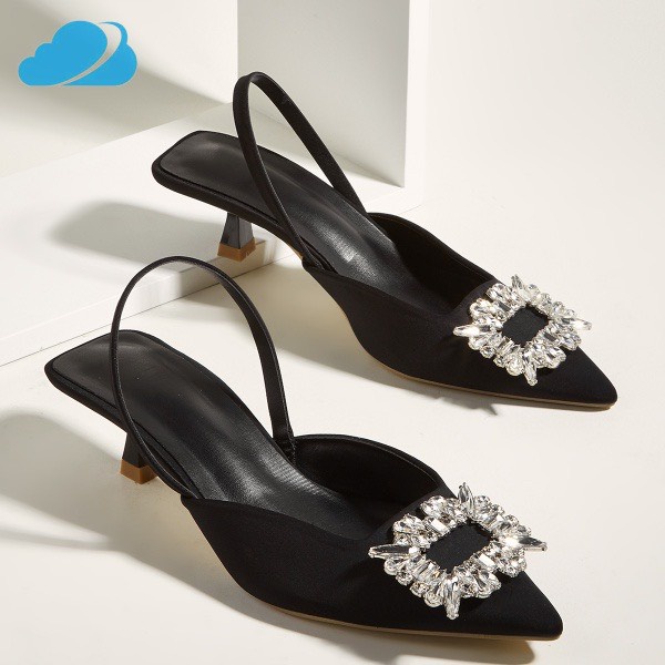 Guốc nữ , dép nữ cao gót 3p mũi nhọn hoa đá phối dây hậu dễ đi cực đẹp