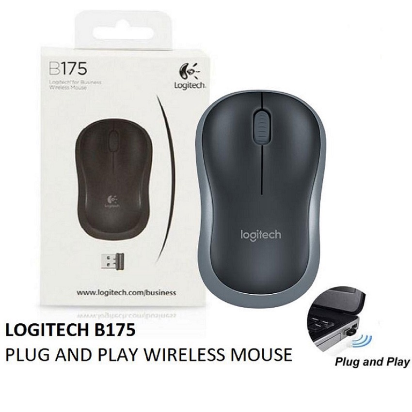 Chuột máy tính không dây Logitech B175 Optical Wireless màu đen viền xám, Hàng chính hãng - Bảo hành 36 tháng