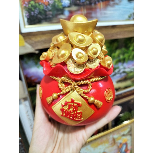 Túi tiên túi vàng gốm đúc xi bền đẹp trưng bàn Thần Tài chiêu tài lộc