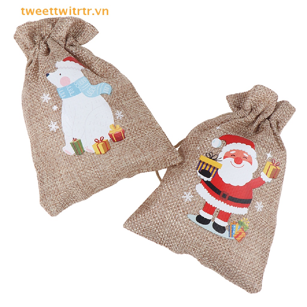 Set 5 Túi Dây Rút Đựng Quà Giáng Sinh Cỡ 10x14cm