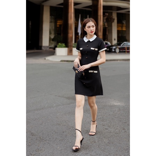 Đầm Clothesrack tay ngắn viền dây đính nút Regina