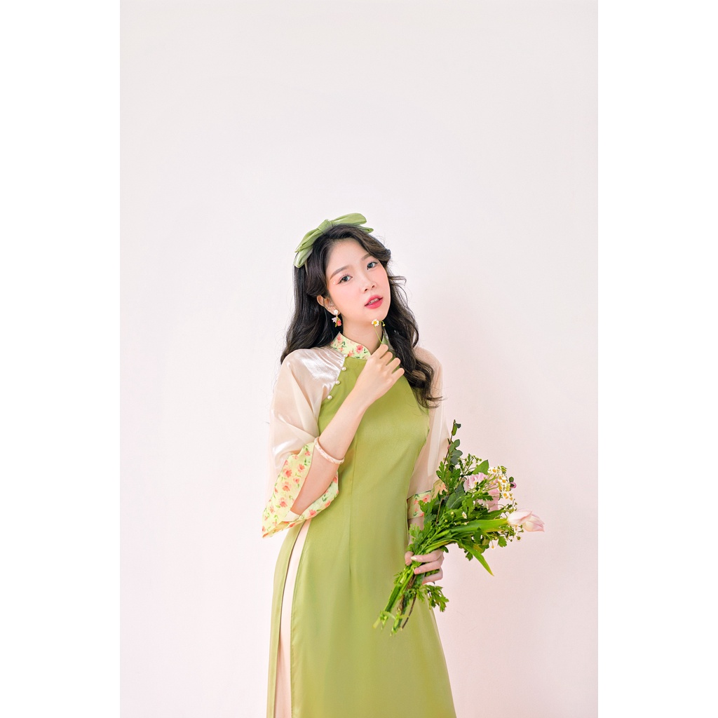 Sumire Store Áo dài Bách Hoa Xuân Tết 2023 - Xanh lá mạ
