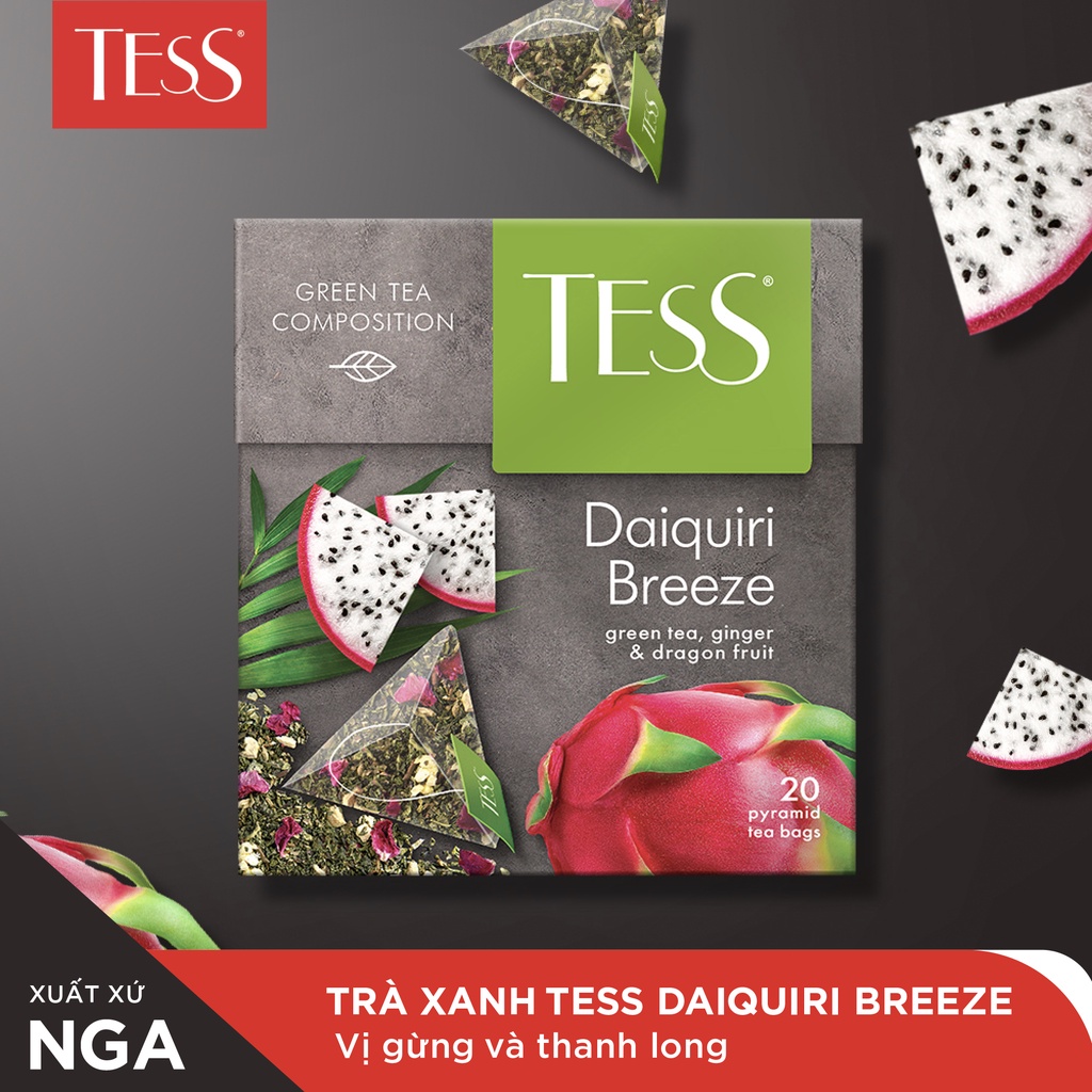 Set 3 hộp trà Tess Green Tea Hương Trà Xanh Tươi Mát 20 gói/hộp