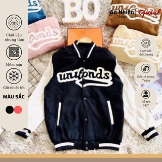 Áo khoác bomber nỉ nhung tăm 2 lớp dày, Áo khoác Varsity Jacket in chữ nổi form rộng unisex bóng chày thu đông