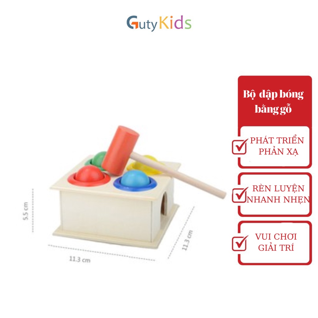 Bộ đồ chơi đập bóng bằng gỗ nhiều màu sắc cho bé, Đồ chơi gỗ giải trí dành cho bé từ 3 tuổi trở lên - Guty Kids