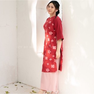 ÁO DÀI BIGSIZE HOA TO ĐỎ VÀNG - XUÂN NGỌT - IZYBYNHI