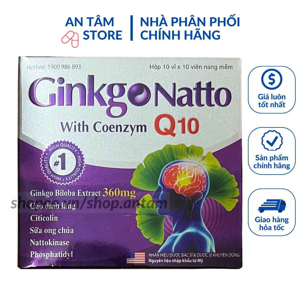 Viên uống bổ não Ginkgo Natto Q10 hộp 100 viên Giúp bổ sung dưỡng chất cho