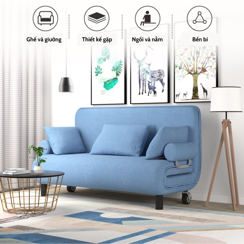 Ghế sofa giường gấp gọn BM113 2in1 có đệm tay khung thép chắc chắn nệm bọt biển tự nhiên nhiều kích thước Boomer Home Ho