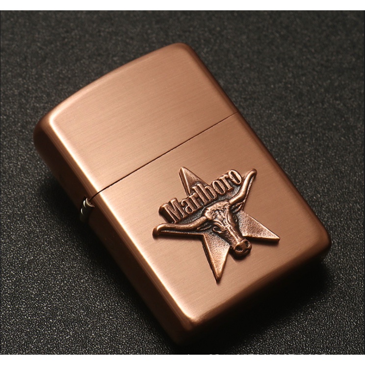 Emblem dán zippo đồng đỏ đầu bò copper
