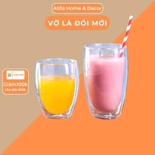 Cốc thuỷ tinh , ly thuỷ tinh 2 lớp trong suốt cao cấp 350 , 450ml