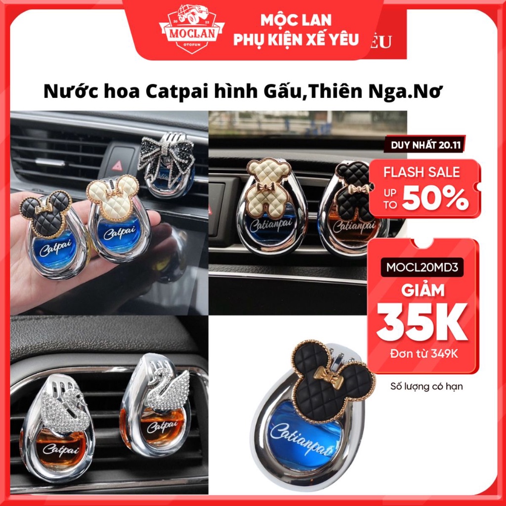 Nước hoa Catpai trang trí cửa gió điều hòa ô tô vương miện đính đá, hình nơ sang chảnh