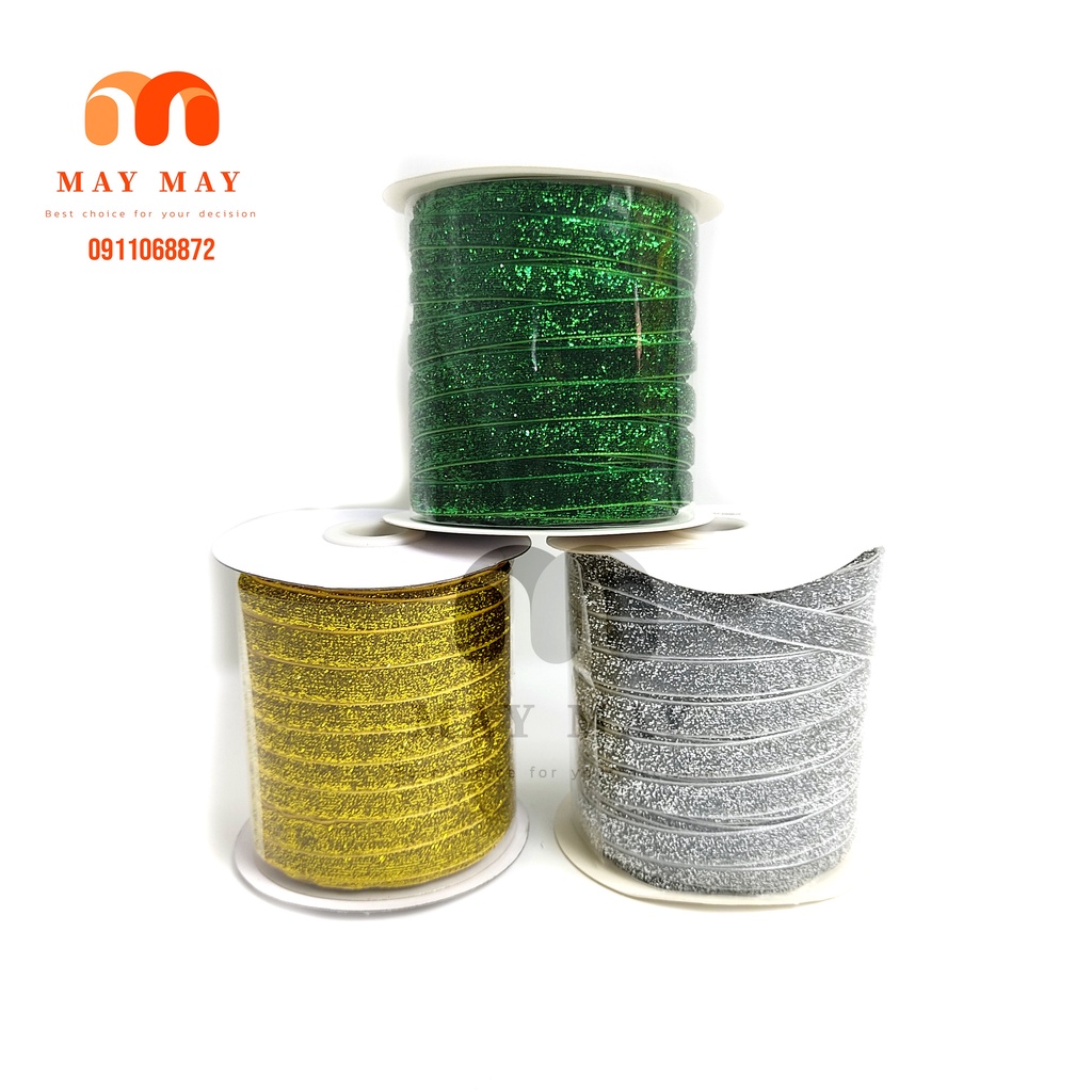Ruy băng nhủ kim tuyến 1cm 2cm 4cm > Ruy băng nhung trang trí giáng sinh 5 mét