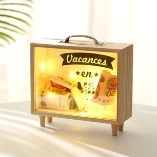 Ống đựng xu/hộp tiết kiệm bằng gỗ vintage