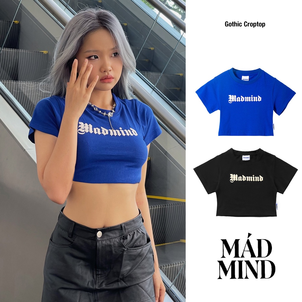 MADMIND® Chính Hãng - Áo Thun Croptop, 100% Cotton, Tay Ngắn Gothic Y2K Madmind Hot Hit - Form Ôm Body - Premium