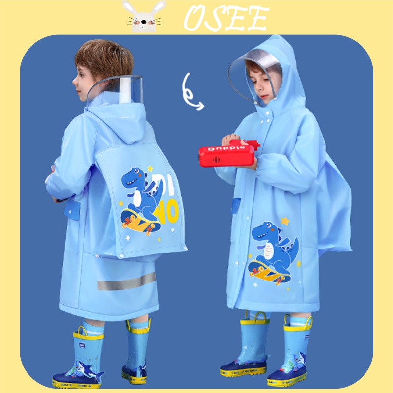 Áo Mưa Đôi EVA Chống Thấm Nước Có Dây Kéo Phản Quang Không Mùi + Mũ Lớn Cho Học Sinh Tiểu Học / Bé Trai / Bé Gái