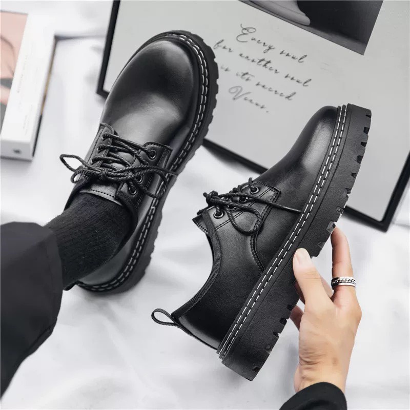 Giày tây nam đen công sở đế cao , da bò xịn cao cấp , giày buộc dây nam da bóng tăng chiều cao phong cách hàn quốc mới