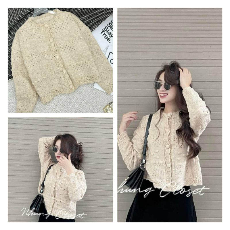 Áo len khuy bọc cổ tròn hàng QC