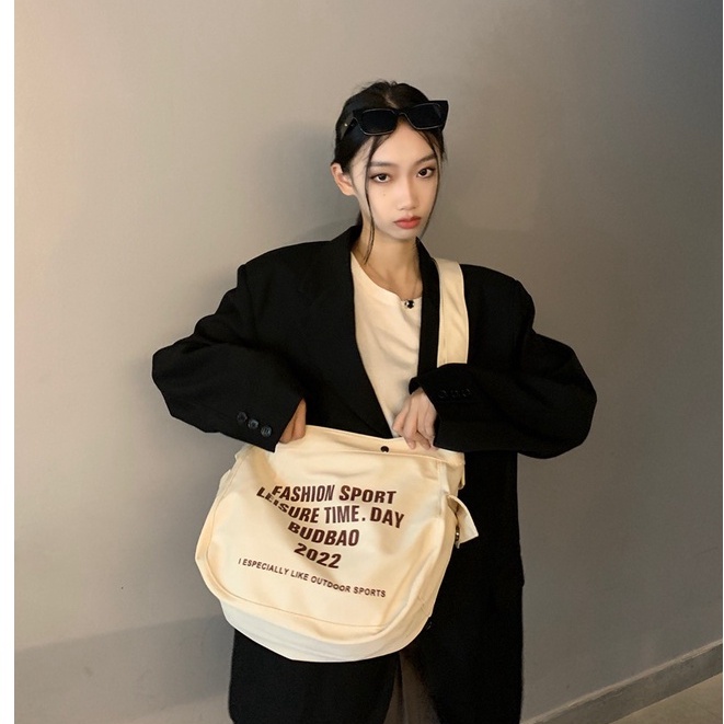 Túi tote đeo chéo vải canvas Budbao 2022 thời trang Hàn Quốc đi học đi chơi dành cho cả nam và nữ tiện dụng